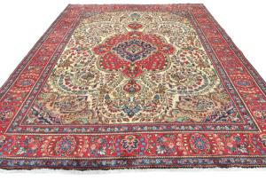 Vintage Cream Floral Traditional 8x11 Tabriz Persian Rug