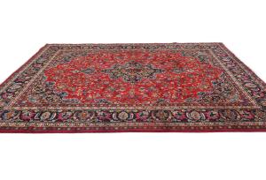 Vintage Red Floral 8X11 Mashad Persian Rug
