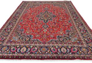 Vintage Red Floral 8X11 Mashad Persian Rug
