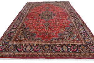 Vintage Red Floral Traditional 8X11 Mashad Persian Rug