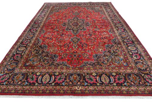 Vintage Red Floral Traditional 8X11 Mashad Persian Rug