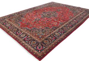 Vintage Red Floral Traditional 8X11 Mashad Persian Rug