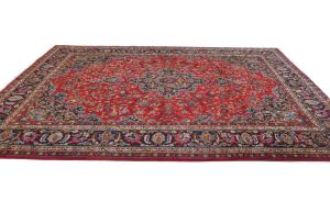Vintage Red Floral Traditional 8X11 Mashad Persian Rug