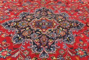 Vintage Red Floral Traditional 8X11 Mashad Persian Rug