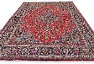 Vintage Red Floral Traditional 8X11 Mashad Persian Rug