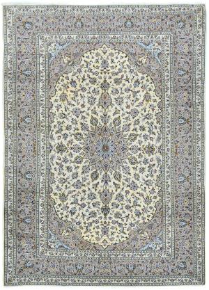 Vintage Cream Floral Traditional 8x11 Kashan Persian original Rug