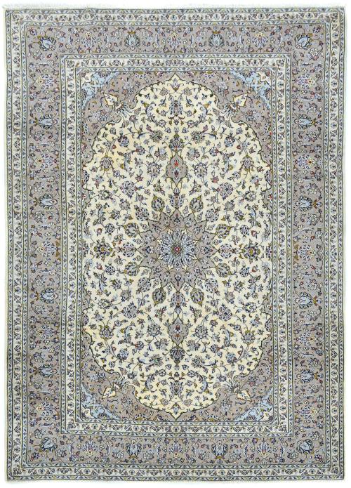 Vintage Cream Floral Traditional 8x11 Kashan Persian original Rug