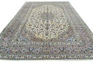 Vintage Cream Floral Traditional 8x11 Kashan Persian original Rug