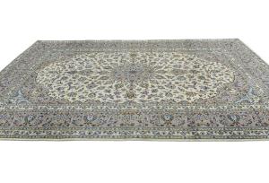 Vintage Cream Floral Traditional 8x11 Kashan Persian original Rug
