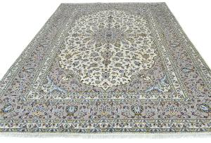 Vintage Cream Floral Traditional 8x11 Kashan Persian original Rug