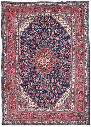 Vintage Purple-navy Floral 7x10 Hamedan Persian Rug