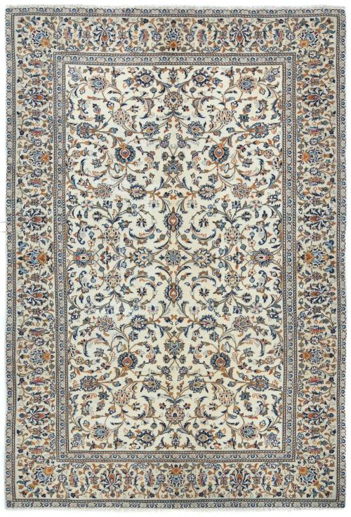 Vintage Cream Traditional 6'2X9'7 Kashan Persian Rug