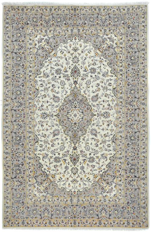 Vintage Cream Floral Traditional 6'4X9'6 Kashan Persian Rug