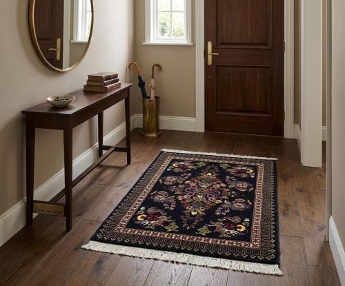 Navy Blue Classic Floral 2'6X3' Kashan Persian Rug