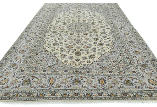 Vintage Cream Floral Traditional 8X11 Kashan Persian Rug