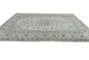 Vintage Cream Floral Traditional 8X11 Kashan Persian Rug