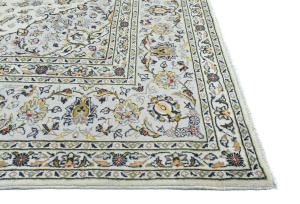 Vintage Cream Floral Traditional 8X11 Kashan Persian Rug
