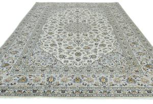 Vintage Cream Floral Traditional 8X11 Kashan Persian Rug