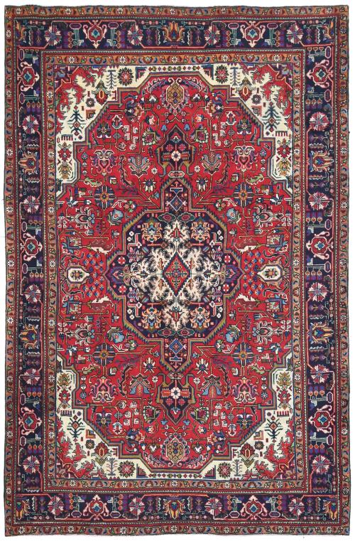 Vintage Red Floral Traditional 6'7X9'5 Tabriz Persian Rug