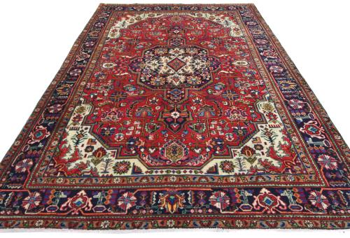 Vintage Red Floral Traditional 6'7X9'5 Tabriz Persian Rug