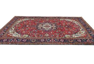Vintage Red Floral Traditional 6'7X9'5 Tabriz Persian Rug