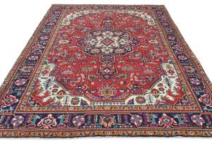 Vintage Red Floral Traditional 6'7X9'5 Tabriz Persian Rug