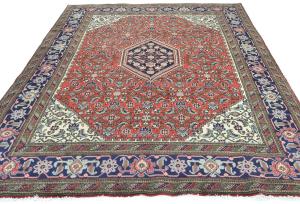 Vintage Bittersweet Red Geometric Traditional 7X10 Tabriz Persian Rug