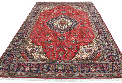 Vintage Red Floral Traditional 6'7X9'6 Tabriz Persian Rug