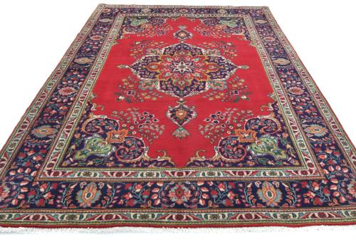 Vintage Red Floral Traditional 7X10 Tabriz Persian Rug