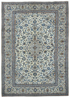 Vintage Cream Traditional 7X10 Kashan Persian Rug