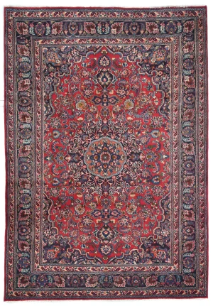 Vintage Red Floral Traditional 6X9 Mashad Persian Rug