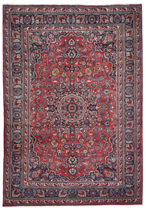 Vintage Red Floral Traditional 6X9 Mashad Persian Rug