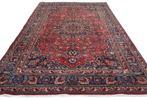 Vintage Red Floral Traditional 6X9 Mashad Persian Rug