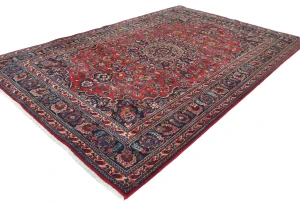 Vintage Red Floral Traditional 6X9 Mashad Persian Rug