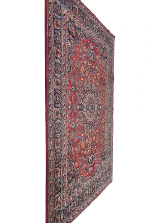 Vintage Red Floral Traditional 6X9 Mashad Persian Rug