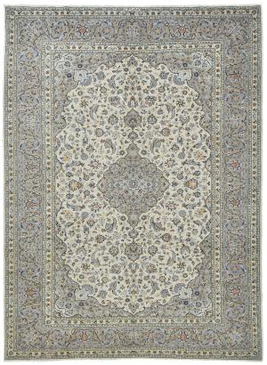 Vintage Cream Traditional 8x11 Kashan Persian Rug