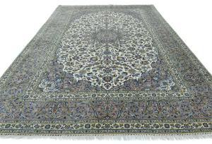 Vintage Cream Traditional  Floral 8x11 Kashan Persian Rug