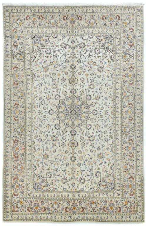 Vintage Cream Floral Traditional 8X11 Kashan Persian Rug