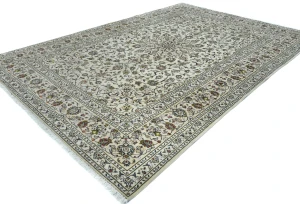Vintage Cream Floral Traditional 8X11 Kashan Persian Rug