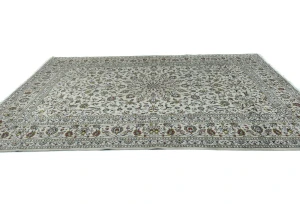 Vintage Cream Floral Traditional 8X11 Kashan Persian Rug