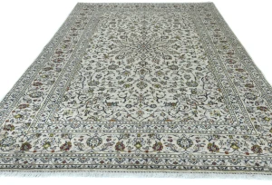 Vintage Cream Floral Traditional 8X11 Kashan Persian Rug