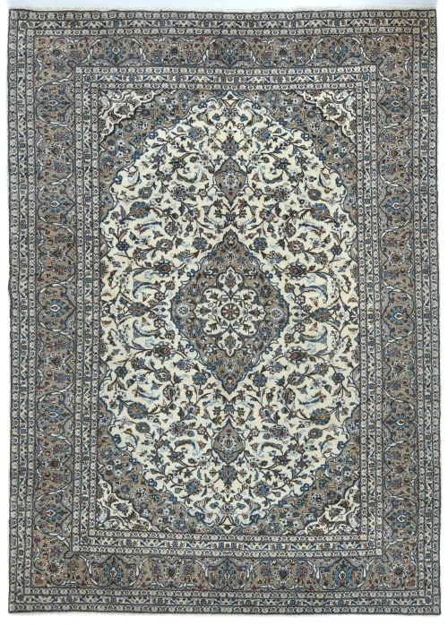 Vintage Cream Floral Traditional 8x11 Kashan Persian Rug