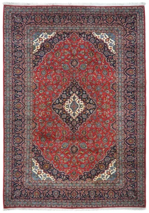 Vintage Red Floral Traditional 8x11 Kashan Persian Rug