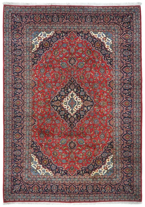 Vintage Red Floral Traditional 8x11 Kashan Persian Rug