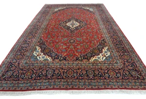 Vintage Red Floral Traditional 8x11 Kashan Persian Rug