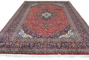 Vintage Red Floral Traditional 8x11 Kashan Persian Rug
