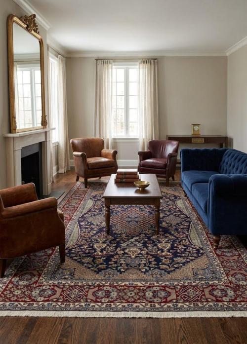 Vintage Navy Blue Traditional 8X12 Najafabad Persian Rug