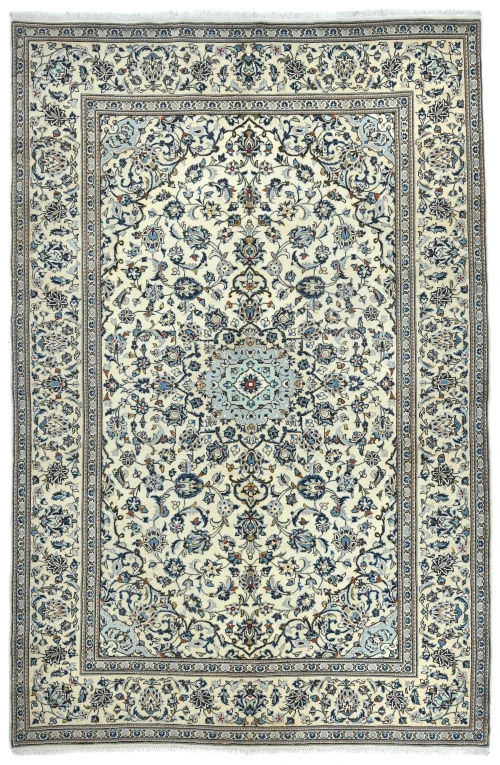 Vintage Cream Traditional  Floral 7X10 Kashan Persian Rug
