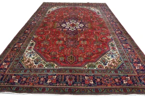 Vintage Red Floral Traditional 8X11 Tabriz Persian Rug