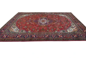 Vintage Red Floral Traditional 8X11 Tabriz Persian Rug